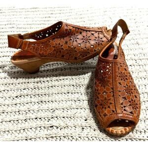 Pikolinos Slingback Sandals Leather Laser Cut Womens Size EU 41 aka US 10 Brown